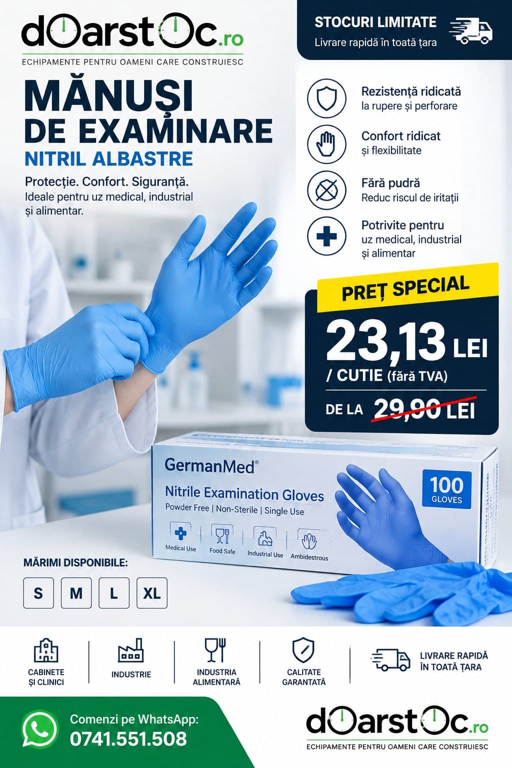 Machetă Mănuși de examinare nitril albastre