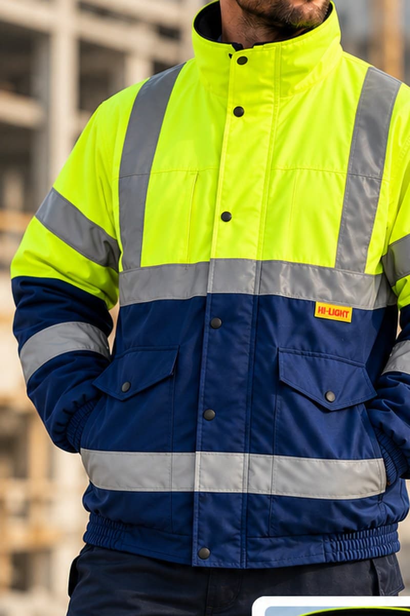 Geacă de iarnă hi-vis galben cu bleumarin